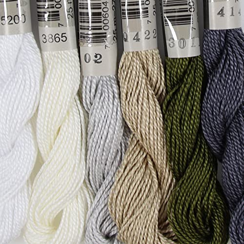 KCS 162 Yards(150 Meters) Mercerized Pearl Cotton Crochet Needlepoint Thread,Size 5,6 skeins,Mixed Color 12 - color: 6color12, size: 6 skeins