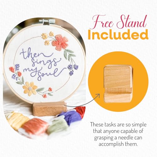 Elly & Grace Christian Embroidery Kit with Embroidery Hoop, Easy Embroidery Kit for Beginners and Adults, Full Embroidery Hoop Kit with Needles and Thread Included (Then Sings My Soul) - style: Then Sings My Soul
