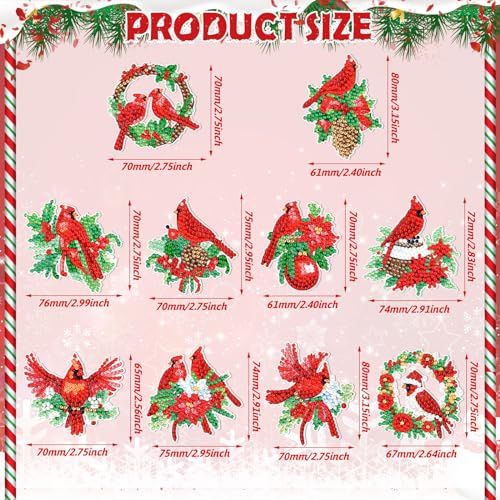 Skylety 20 Pcs Winter Diamond Art Ornaments Cardinal Bird Diamond Painting Kit for Adult 5d DIY Gifts Wrap Tags with Rope Winter Hanging Ornaments for Party Craft Home Decor