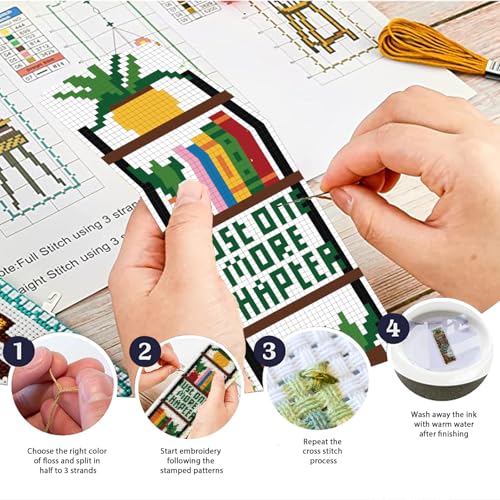 ACRNIGHEET 6PCS Counted Cross Stitch Bookmark Kits for Beginners Bookshelf - style: Words and bookshelf patterns