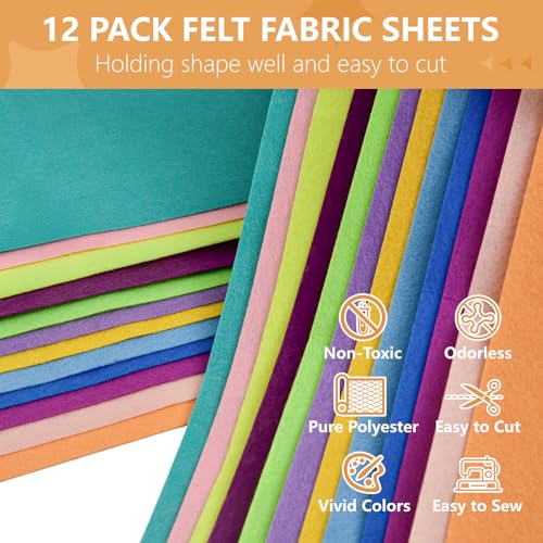 12 Rolls 8"x35" Large Stiff Felt Sheets, 1mm Felt Fabric Sheet for Crafts - color: Vivid Pastel Series