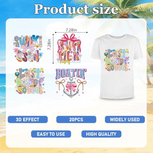 20Pcs Summer Dtf Transfers Ready to Press Beach Vacation Cruise Iron on Transfers for Tshirts End of School Transfer Vinyl Stickers for Clothing Pillows Bag DIY Crafts - color: Summer