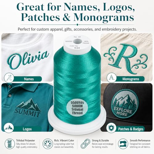 Simthread 5500Yds/5000M 40WT Polyester Embroidery Thread Teal Green 534 - color: Teal Green-534