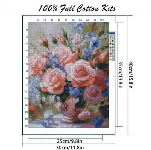 Flowers Stamped Cross Stitch Kits Cross Stitch Patterns,Dimensions Cross Stitch Kits Embroidery Kit Arts and Crafts for Beginners 11.8x15.7 inch - color: D033