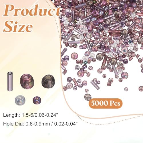 MECCANIXITY 5000 Pcs Mixed Glass Seed Beads, 1.5-6mm Mini Loose Glass Bugle Spacer Bead Embroidery Beads for DIY Craft Projects Earrings Necklaces Bracelets Jewelry Making, Bean Paste Red - color: Bean Paste Red