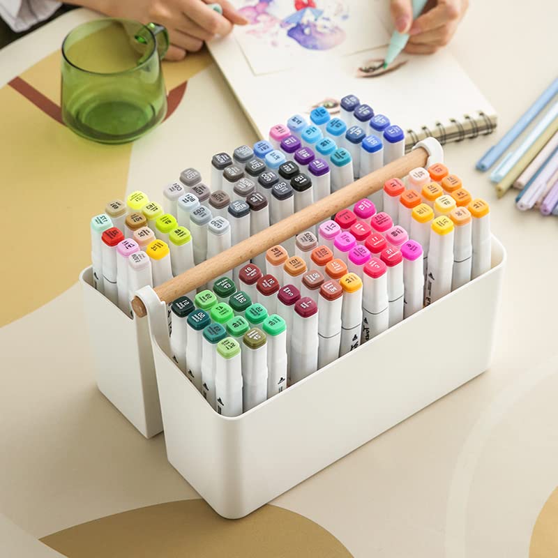 Vidifor Large Portable Caddy Tote with Handle, Plastic Craft Storage Organizer Basket with Adjustable Divided for Art Supplies, Sewing, Colored Pencils, Makeup-Yellow - color: White+Yellow