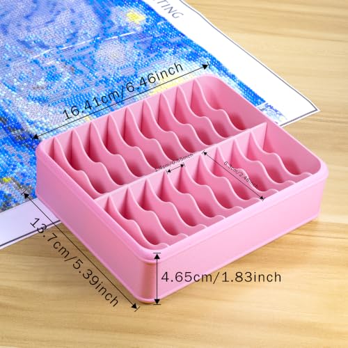 RaySoar 3D Printed 20 Grids Diamond Painting Bag Organizer, Multi Slot Drill Bags Storage Tray, Spill Proof Stand Upright Portable Desktop Craft Storage Caddy for Small Diamond Art Accessories -Pink - color: Pink
