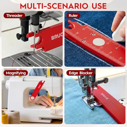 Sewing Machine Needle Threader, 4 in 1 Automatic Quick Threading Tool, Multifunctional Stitch Insertion Seam Guide with 2 Pcs Seam Rippers for Quilting Alterations Tailoring(Red) - color: Red