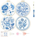 BEUNITONE 4 Set Embroidery Kit for Beginners, Blue Flower Cross Stitch Kits, Needlepoint Kits for Adults with Instructions and Full Kit, Classical Hand Embroidery Patterns for Cloth and Home Decor - style: B-Blue Flower
