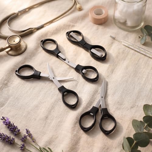 48 Set Mini Bandage Scissors Foldable Stainless Steel, Black - color: Black