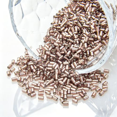 1400Pcs Glass Bugle Beads 2.2×4mm Large Hole 1.3mm Tube Beads for Embroidery, Spacer Beads for DIY Jewelry Making (Light Purple) - color: Light Purple