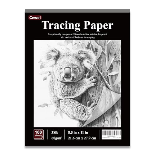 Cewei Tracing Paper for Drawing, 8.5”x11 Trace Paper, 100 Sheets 38lb/60gsm