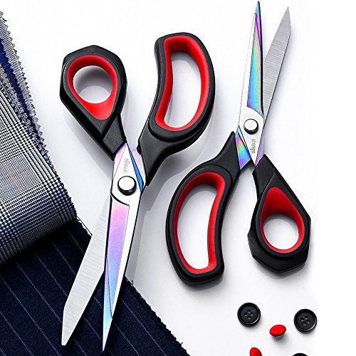 LIVINGO Fabric Scissors 2 Pack Titanium Tailor Sewing Shears Heavy Duty - color: Black & Red
