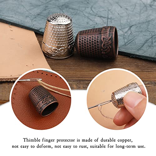 10PCS Sewing Thimble Set, Adjustable Metal & Leather Finger Protectors - color: 10PCS