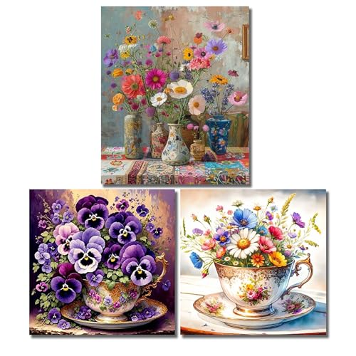 NEGEKFKX 3 Pack Flower Cross-Stitch Kits for Adults Beginners - color: Diamond painting-3pack-6
