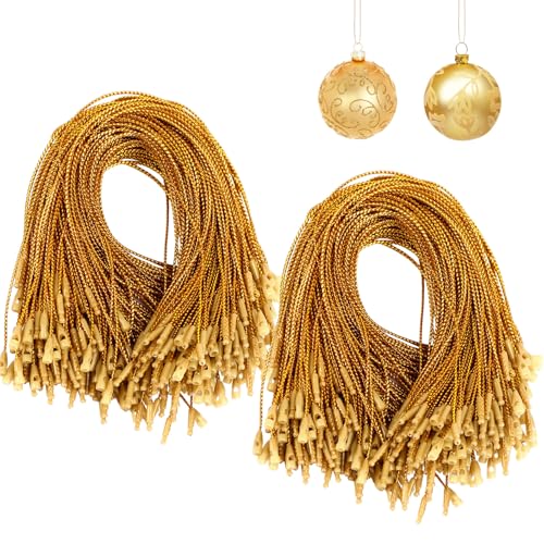 FEBSNOW 500Pcs Christmas Ornament Hangers, Gold Hanging Strings with Snap - color: Gold