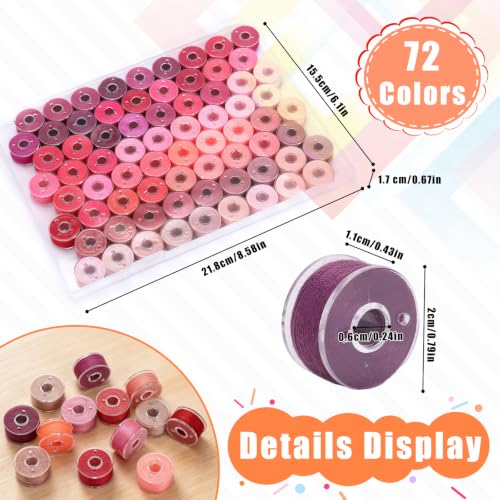 72 Pcs Pre-Wound Bobbins Sewing Thread 72 Colors (Pink) - color: Pink