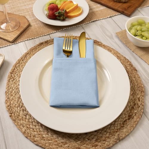 Blue Needles Solid Cloth Napkins 100% Cotton Set of 6-18 x 18 Inches - color: Ice Blue, size: 18" x 18" (Set of 6)