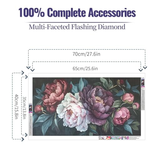 JATOK Diamond Painting Kit for Adults, Peony Bouquet, 27.5 x 15.7 in - color: Ruby