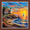 Dimensean Counted Cross Stitch Kit for Beginners, 11CT Unprinted Cross-Stitch Kit Easy Patterns Needlepoint Kit Cross Stitching Embroidery Kit Supplies-Sunrise at Seaside Lighthouse 18x18 inch - color: DIYColor12