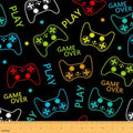 Boy Gamepad Fabric by The Yard,Game Console Fabric for Chairs Sofa Sewing,Hippie Graffiti Controller Soft Polyester No Stretch and Home DIY Projects Waterproof,1 Yard,36" L x 59" W - color: Game 02, size: 1 Yard