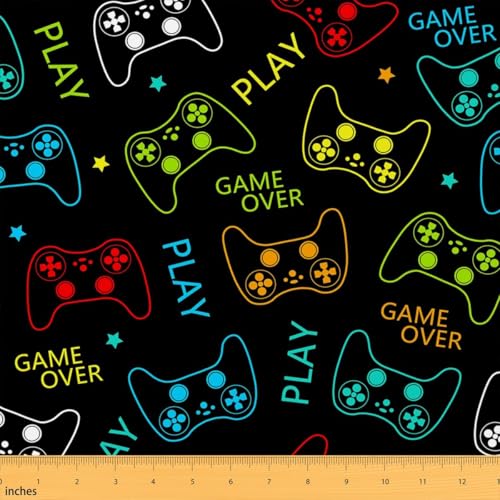 Boy Gamepad Fabric by The Yard,Game Console Fabric for Chairs Sofa Sewing,Hippie Graffiti Controller Soft Polyester No Stretch and Home DIY Projects Waterproof,1 Yard,36" L x 59" W - color: Game 02, size: 1 Yard
