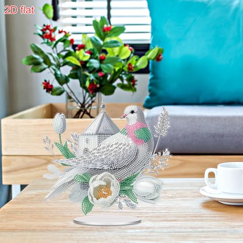 POETRYDRAW Diamond Art Ornament Desktop Kit Bird Flower, Stand Up Diamonds Painting Ornament for Adults, 5D DIY Special Diamond Gem Craft Tabletop Placement Board Kit - color: Flower Bird