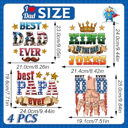 Father’s Day Iron on Patches Best Dad Ever Heat Transfers Vinyl Decals PAPA DTF Transfer Ready to Press Crown Fist Beard Design King of The Dad Iron on Appliques for Men T Shirt Clothes Bag DIY Decor - color: Father's Day