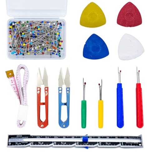 Tutuxio 518pcs Sewing Tools Kit, 500pcs Quilting Sewing Pins, 10pcs Tailor's Chalk, 1pc Sliding Gauge, 4pcs Seam Ripper with 2pcs Snip Scissor, 1pc Soft Ruler