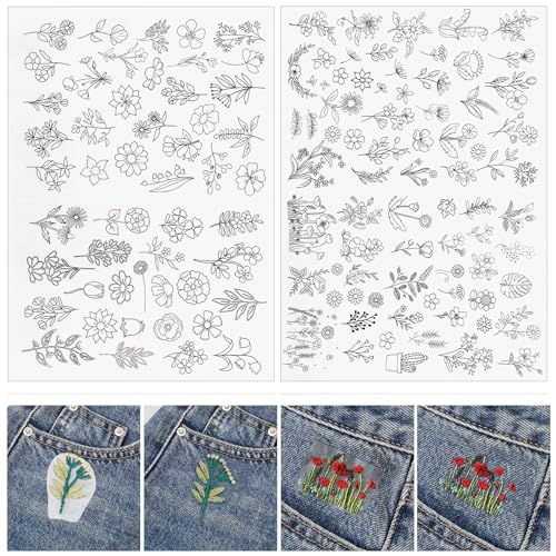 Lyrow 122 Pcs Water Soluble Stabilizer for Flower Pattern Stick and Stitch Embroidery Paper Wash Away Embroidery Stabilizers Tear Away Patterns for Hand Sewing Lover