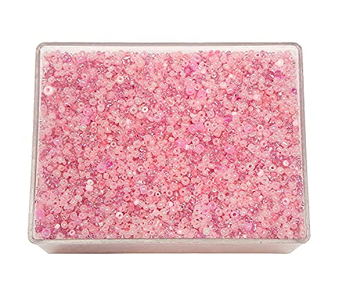 Perlin Glass Seed Beads 2mm 3mm 4mm Round Pony Beads Pack of 3000 Mixed Size, Colour Mix for Jewelry Making Earrings Bracelets Pendants Waist DIY Handmade (Pink) - color: Pink