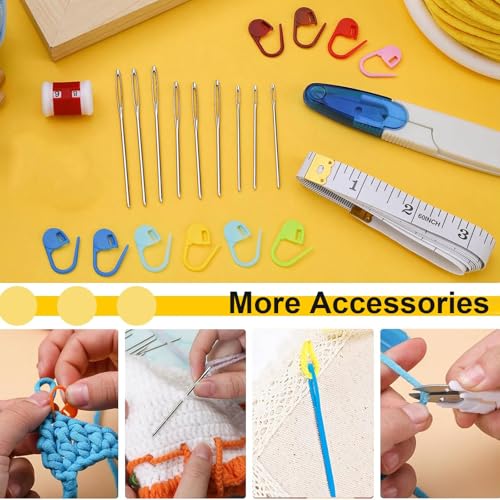 VOLYAR 14 Size Crochet Hook Set with case, 63 Pack Ergonomic Crochet Set 2mm(B)-10mm(N),Crochet Kit for Beginners, Long Crochet Needles