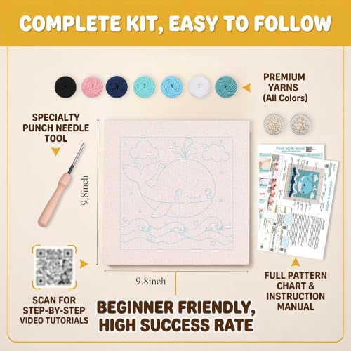 Embroidery Punch Needle kit Frame, Embroidery Starter Kits for Beginner,Punch Needle Fabric with Pattern,Threader, Yarns,Embroidery Hoops & Rug Punch(Light Blue) - color: Light blue