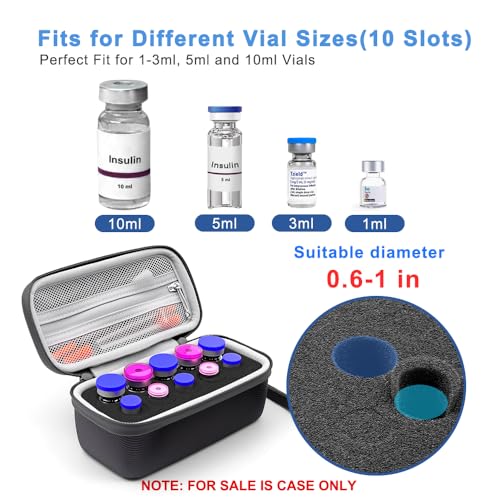 10 Slots Insulin Vial Protector Case for Diabetics Standard Insulin Vials - color: Black-10 Slots