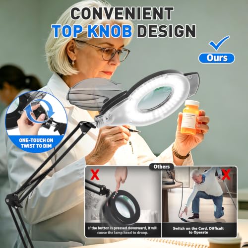 KIRKAS LED Magnifying Lamp with Clamp, 2,200 Lumens Dimmable 28in 12X - size: 28in