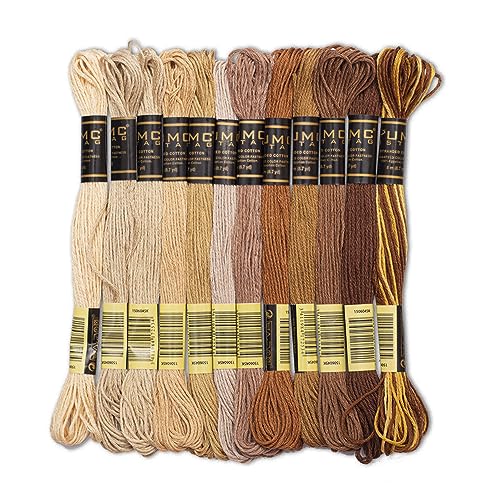 12 Pieces | Premium Embroidery Thread | 100% Egyptian Cotton Premium Skeins | Cross Stitch Embroidery Floss | Oeko TEX Certified Stranded Cotton (Brown Tones) - color: Brown Tones