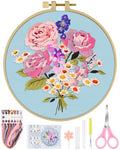 ERKOON Embroidery Kit for Beginners, Flower Cross Stitch Set for Include Embroidery Cloth Hoops Threads for Craft Lover Hand Stitch with Embroidery Skill Techniques (Bouquet) - color: Bouquet