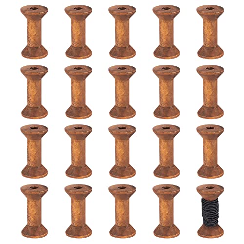 BENECREAT 20Pcs Antique Wooden Empty Spools, 1.57"/ 40mm Empty Thread Spools Wooden Ribbon Spools Bobbins for Wire Weaving Arts DIY Wood Projects - color: Antique