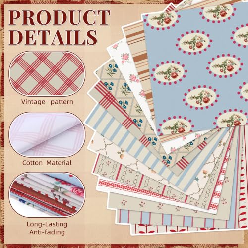 12 Pcs 20 x 20 Inch Vintage Squares Fabric