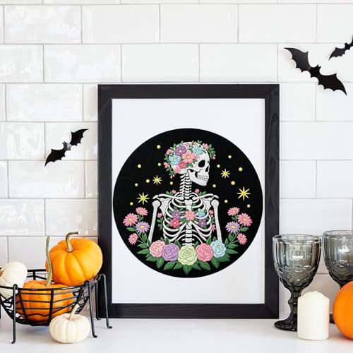 Louise Maelys Halloween Skeleton Floral DIY Embroidery Kit for Beginners - color: Skeleton1
