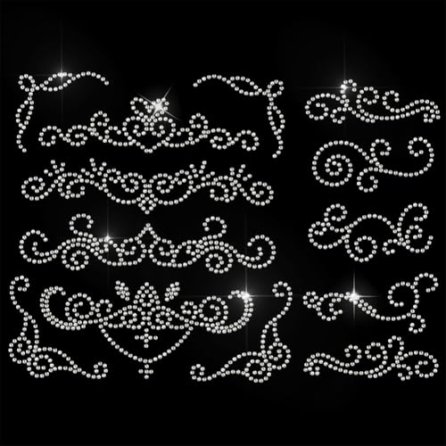 13 Pcs Floral Border Pattern Iron on Rhinestones Transfer, Bling Crystal Clothing Repair Applique Heat Transfer Patches for T-Shirt Vest Shoes Hat Jacket Pants Bags Decor - color: Floral