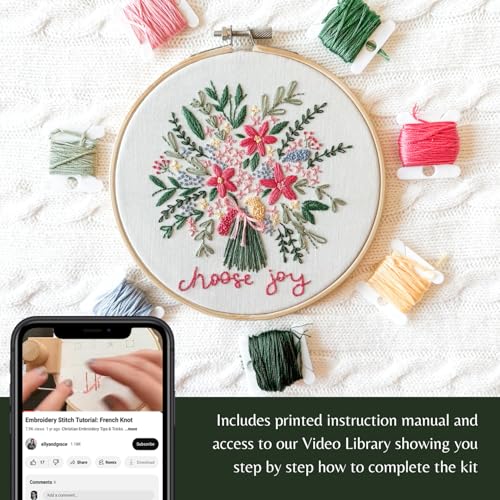 Elly & Grace Christian Embroidery Kit with Embroidery Hoop, Easy Embroidery Kit for Beginners and Adults, Full Embroidery Hoop Kit with Needles and Thread Included (Choose Joy) - style: Choose Joy