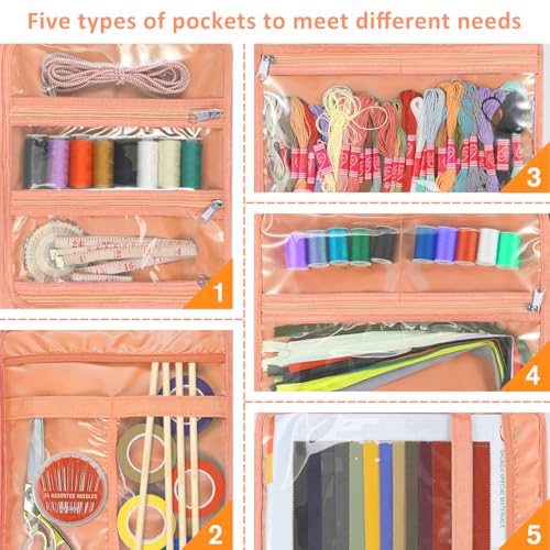FINPAC Sewing and Craft Supplies Storage Tote Bag with Clear Pockets - color: Vintage Floral
