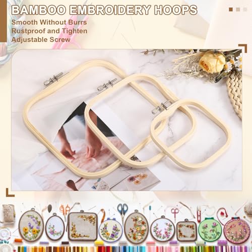 PATIKIL 2 Pieces 5.1" x 5.1" Square Embroidery Hoops, Adjustable Bamboo Cross Stitch Hoops Ring Embroidery Frame Punch Needle Hoop for Sewing, Needlework, DIY Sewing Craft Decoration - size: 5.1" x 5.1"