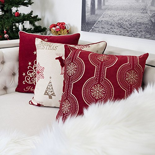 Embroidery Velvet Throw Pillow Cover, Merry Christmas Series Reindeer Tree Luxury Soft Fuzzy Cozy Warm Slik Decorative Gift Square Couch Cushion Pillow Case 20 x 20 Inch, Cover Only - color: Reindeer