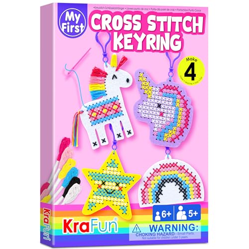 KRAFUN Unicorn Cross Stitch Kit for Kids Age 5+ | 4 Keyrings - color: Unicorn
