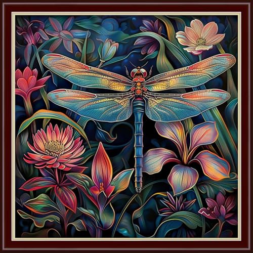 Findvoor Counted Cross Stitch Kits for Adults Full Range of Cross Stitching Embroidery Unprinted Pattern for Beginners, 11CT Needlepoint Cross-Stitch Patterns Embroidery Kits-Dragonfly 18×18 inch - color: ColourSet03