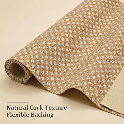 SorenCut Patterned Cork Fabric Roll 12.8 x 54 Inch – White Daisy Print Cork Leather Fabric with Flexible Backing for DIY Crafts, Earrings, Bags, Wallets & Handmade Accessories - color: White Daisy