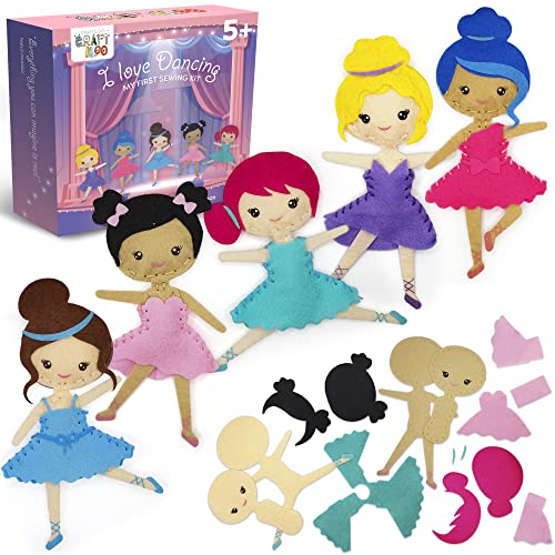 Ballerina Sewing Kit for Kids Ages 5-12 - 5 Felt Dancer Dolls, Beginner - color: Ballerina Kit