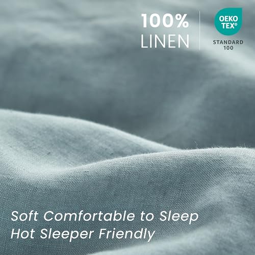 Simple&Opulence 100% French Linen Pillowcases with Embroidery – Pack of 2, Washed Solid Color Natural Flax, Soft & Breathable - Dusty Blue, 20'' x 26'' - color: Dusty Blue, size: Queen